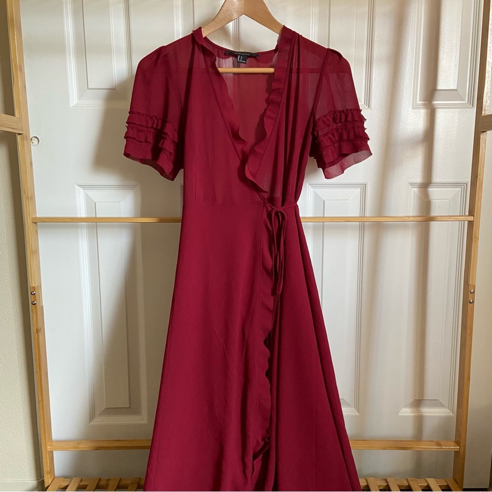 Forever 21 Red Ruffled Wrap Midi Dress